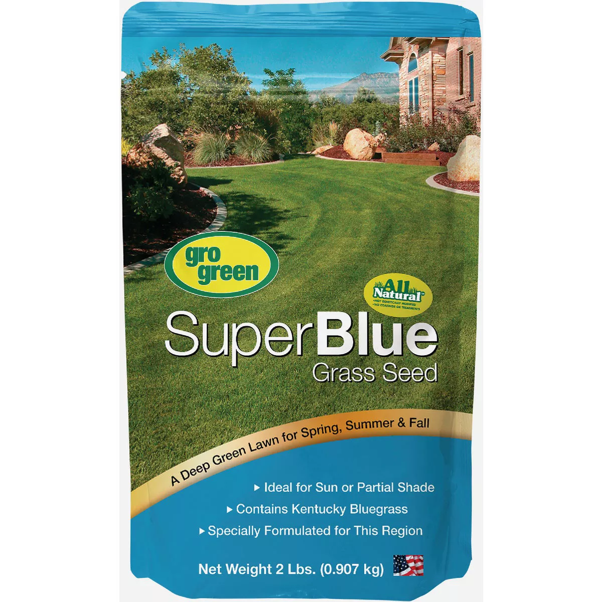 Gro Green Super Blue 2 Lb. 600 Sq. Ft. Coverage Full Sun to Partial Shade Grass Seed