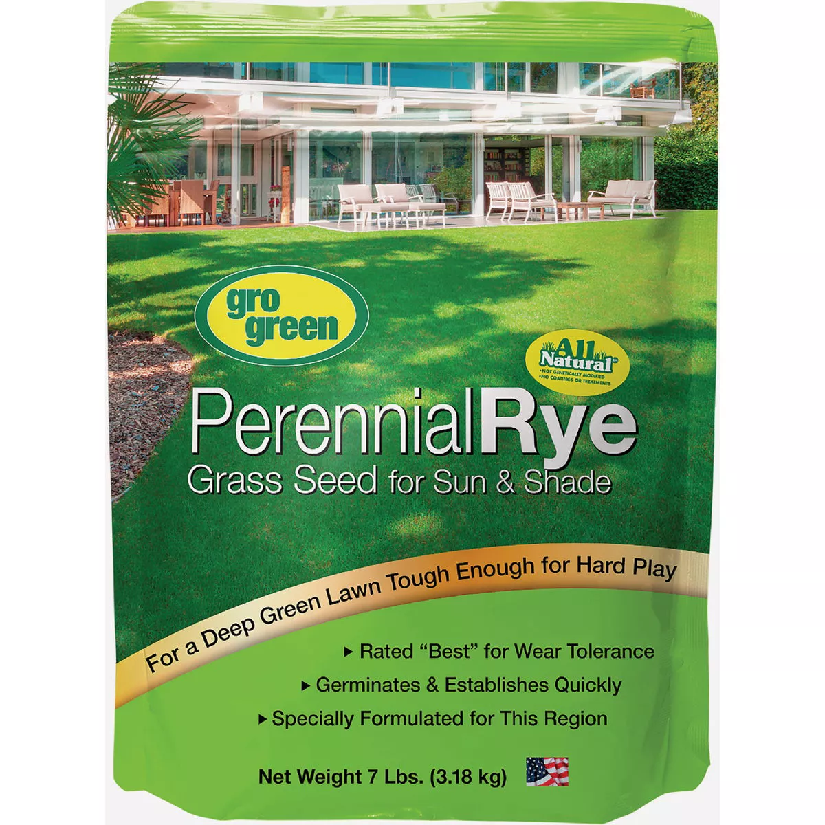 Gro Green Perennial Rye 7 Lb. 1400 Sq. Ft. Coverage Full Sun to Partial Shade Grass Seed-