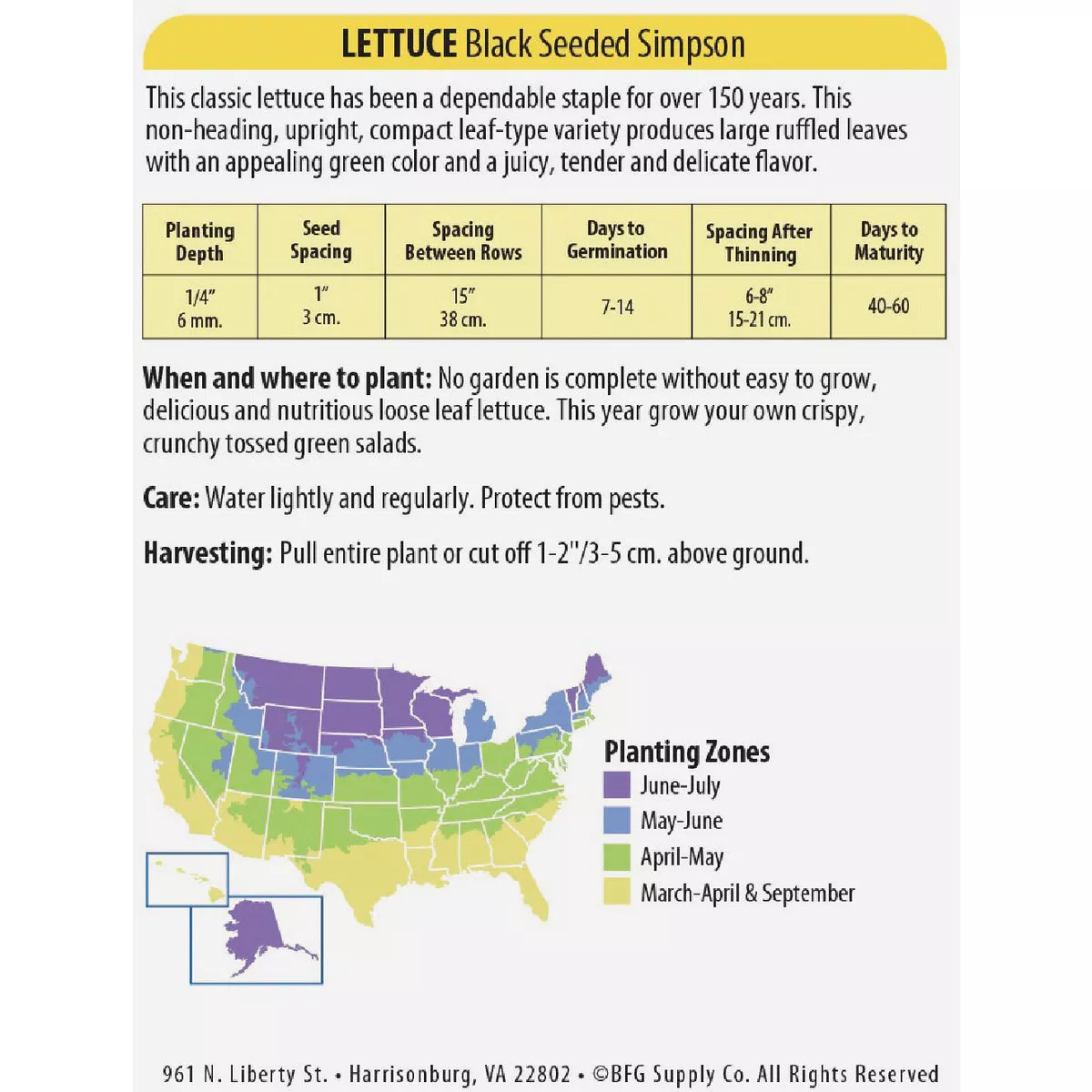 Wetsel Seed Black Seeded Simpson Lettuce Seed Packet - photo 3