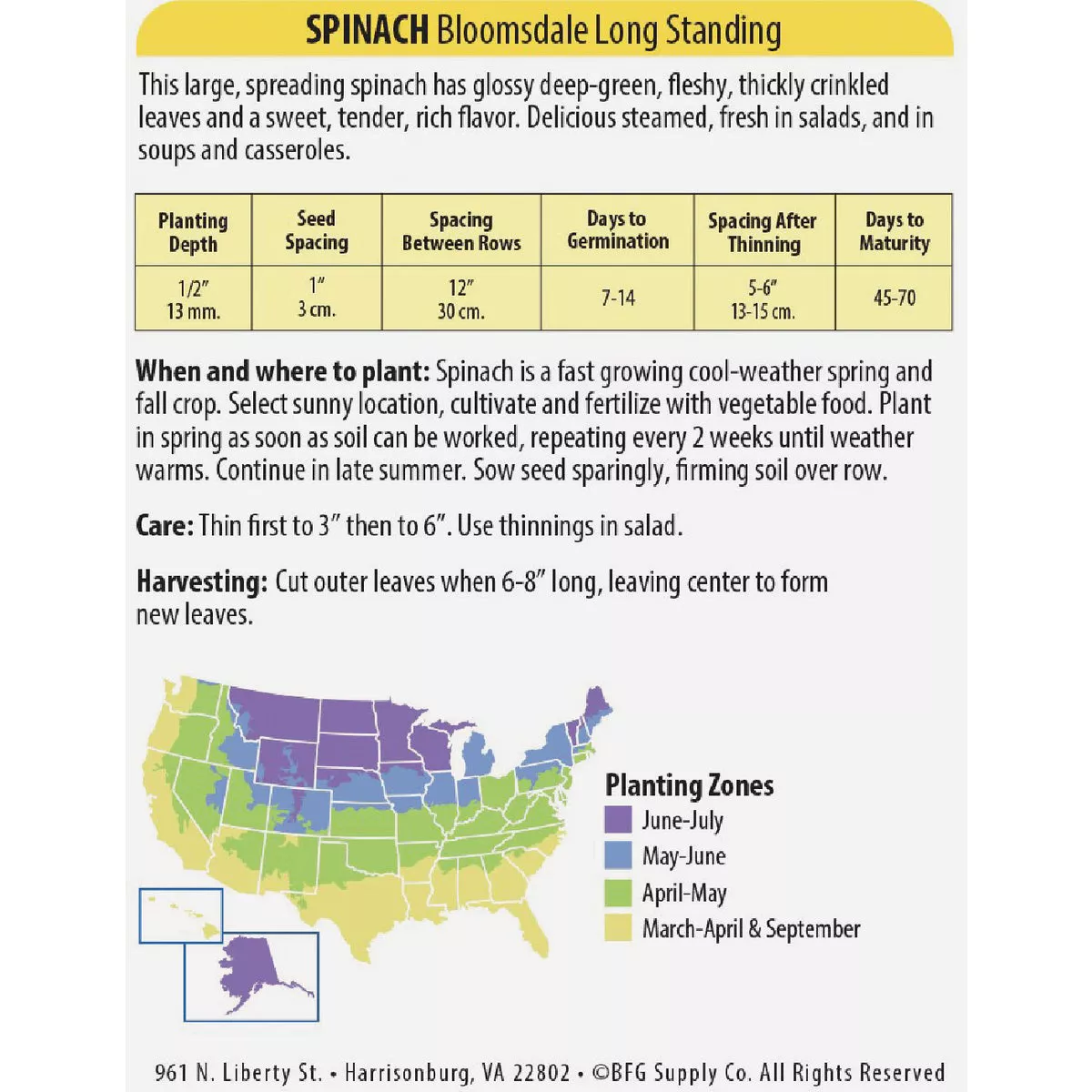 Wetsel Seed Bloomsdale Long Standing Spinach Seed Packet - photo 3