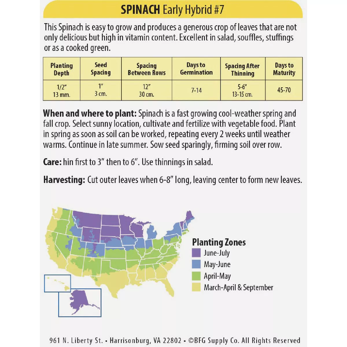 Wetsel Seed Early Hybrid #7 Spinach Seed Packet - photo 3