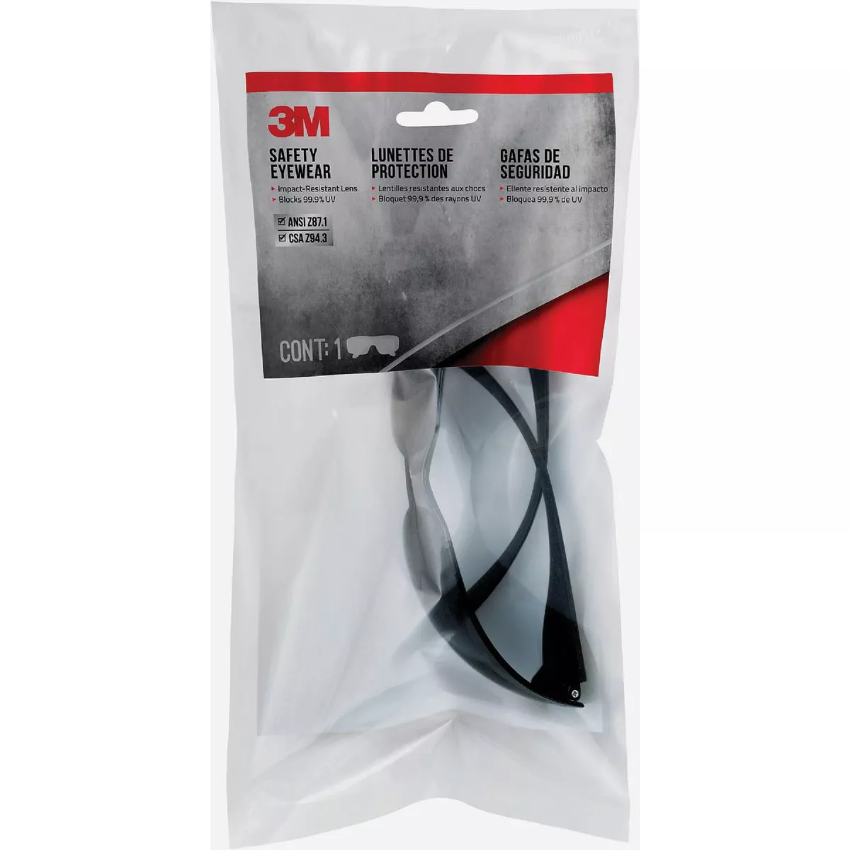 3M Gray Lens Anti-Scratch Safety Glasses with Gray Frame-