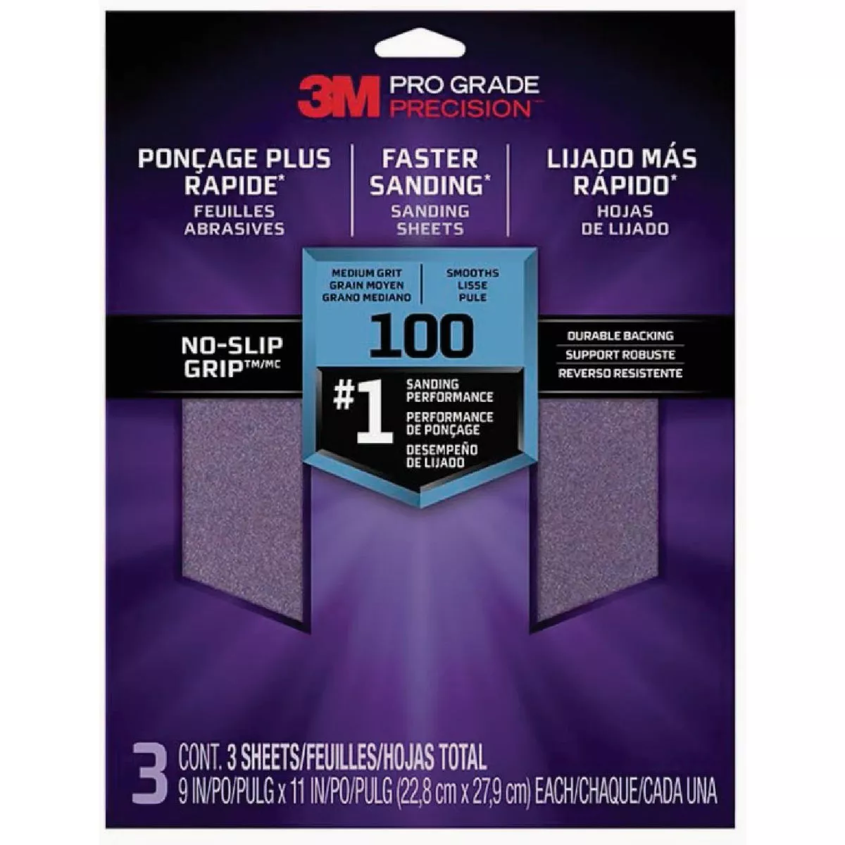 3M Pro Grade 100 Grit No-Slip Grip Sanding Sheets (3-Pack)