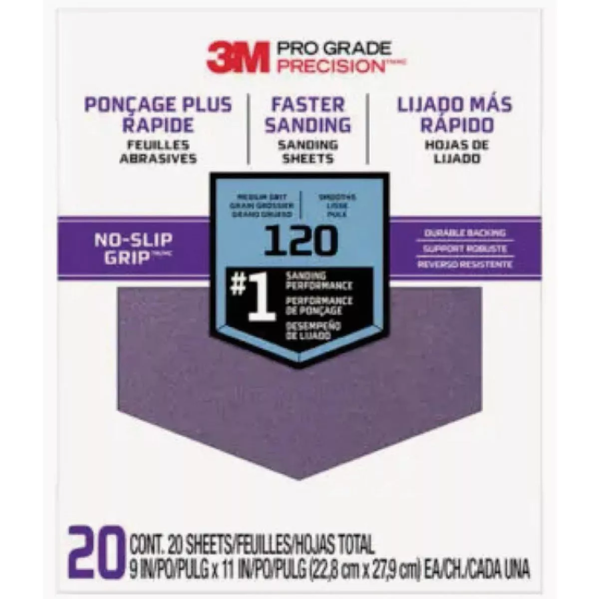 3M Pro Grade 120 Grit No-Slip Grip Sanding Sheets (20-Pack)-