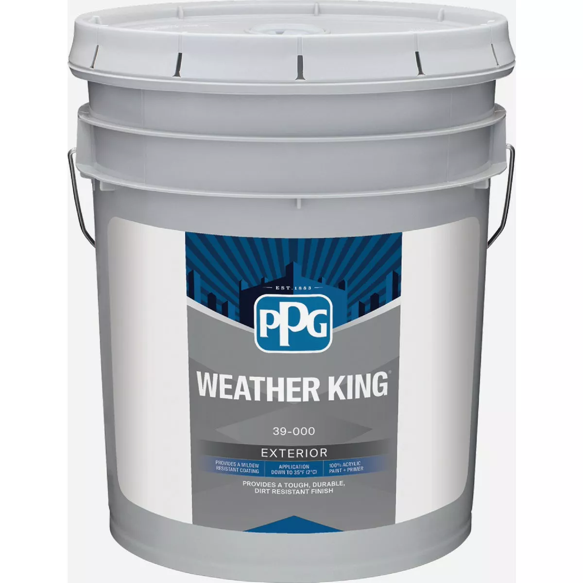 Weather King Exterior 100% Acrylic Paint + Primer Satin White Pastel Base 5 Gallon