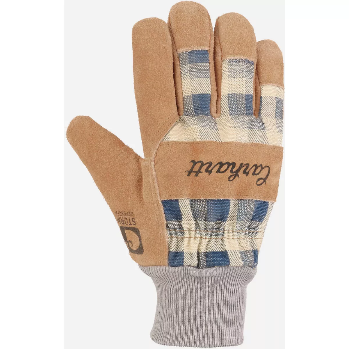 Carhartt Women's L Navy Plaid Storm Defender Insulated Duck Synthetic Suede Knit Cuff Glove