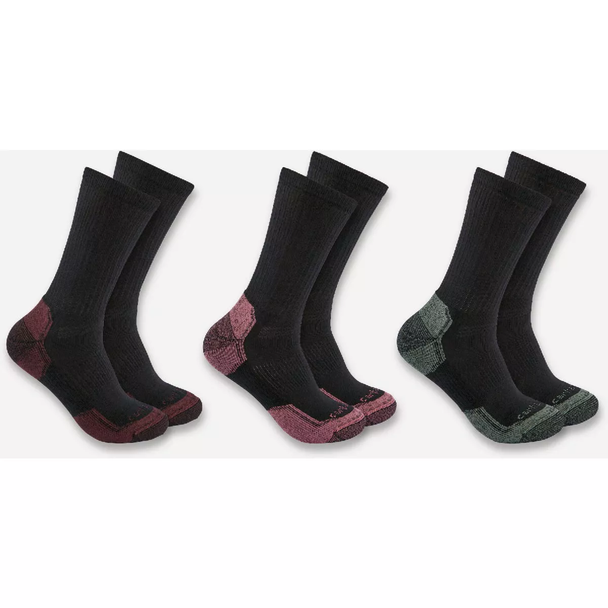 Carhartt Women's L Black Assorted Midweight Cotton Blend Crew Sock (3-Pack)