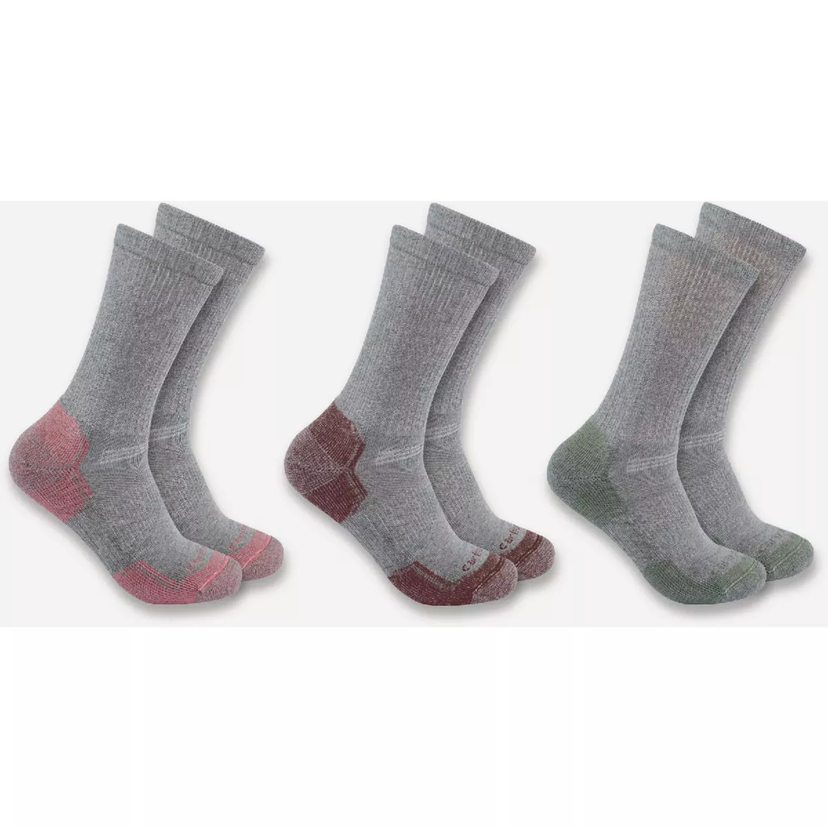Carhartt Women's L Gray Assorted Midweight Cotton Blend Crew Sock (3-Pack)