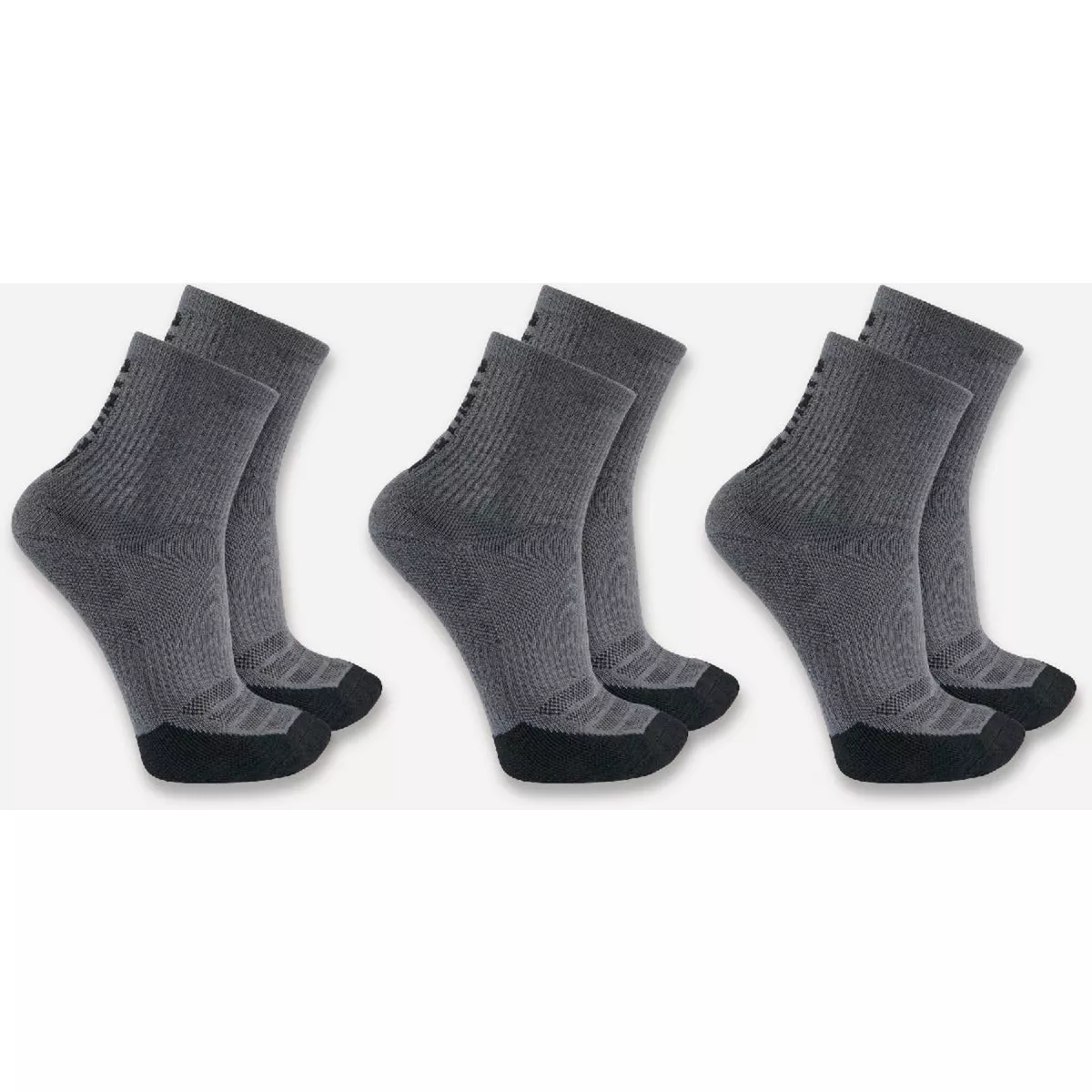 Carhartt Men's L Carbon Heather Force MIdweight Logo Short Crew Sock (3-Pack)