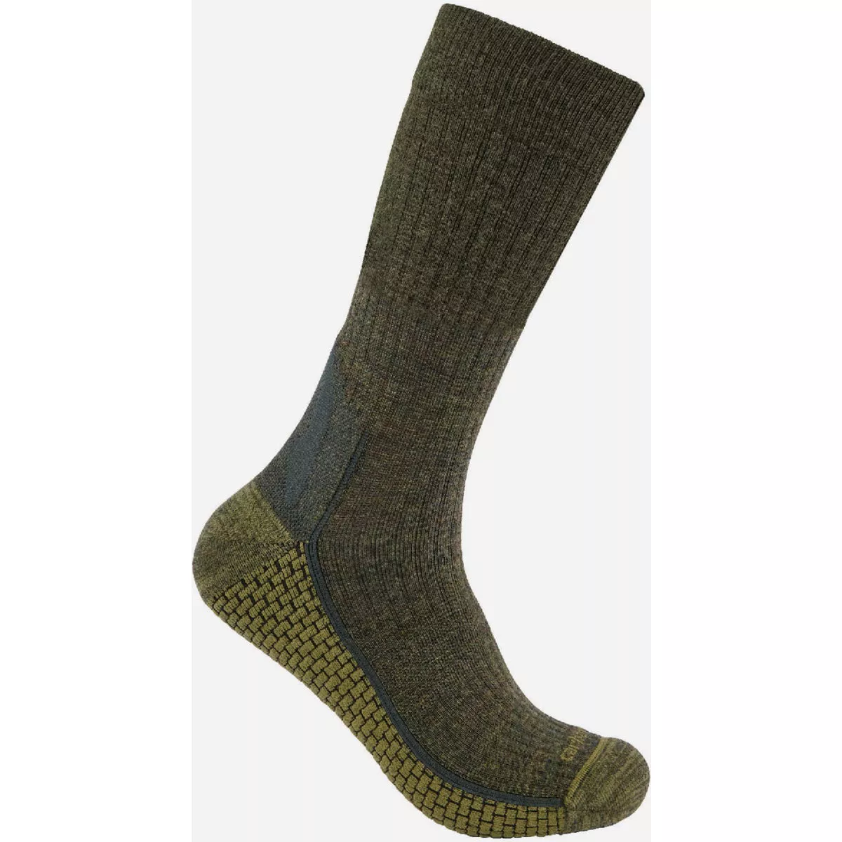 Carhartt Men's M Olive Force Grid Midweight Synthetic-Merino Wool Blend Crew Sock