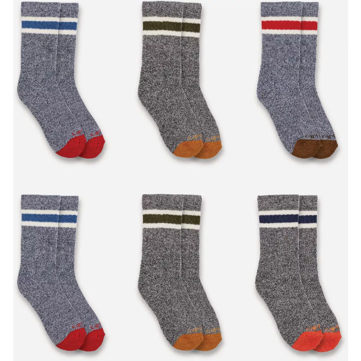Carhartt Youth M Assorted Midweight Camp Crew Sock (6-Pack)