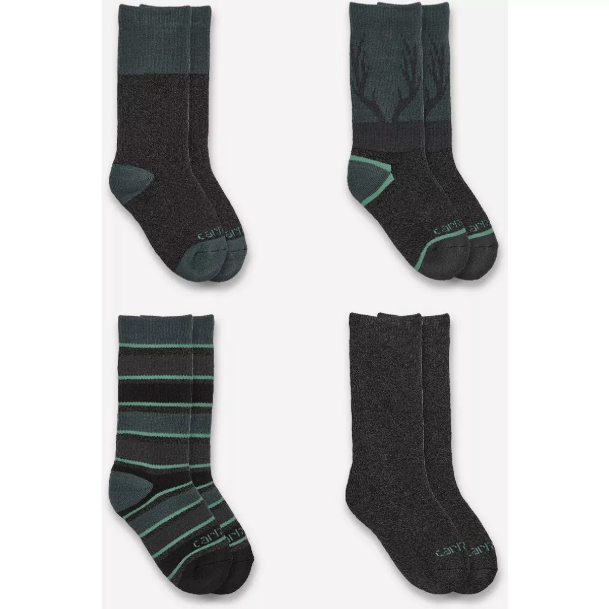 Carhartt Kid's L Assorted Heavyweight Crew Sock (4-Pack)