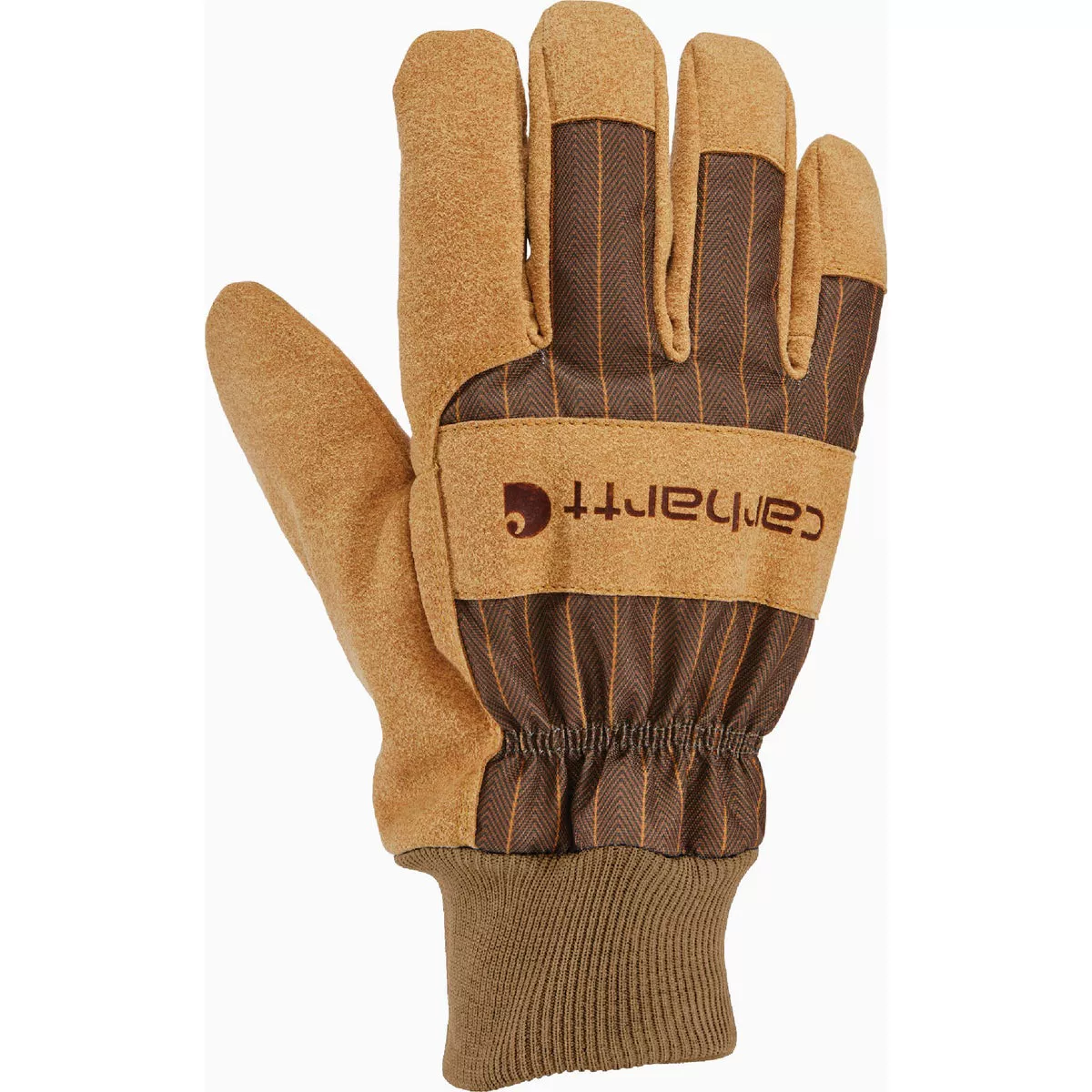 Carhartt Men's Large Brown RR Stripe Insulated Synthetic Suede Knit Cuff Glove