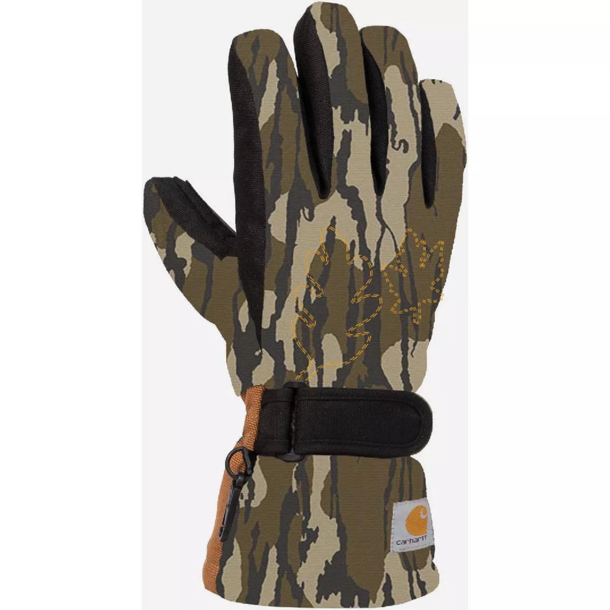 Carhartt Kid's L Mossy Oak Bottomlands Camo Storm Defender Insulated Camo Gauntlet Glove
