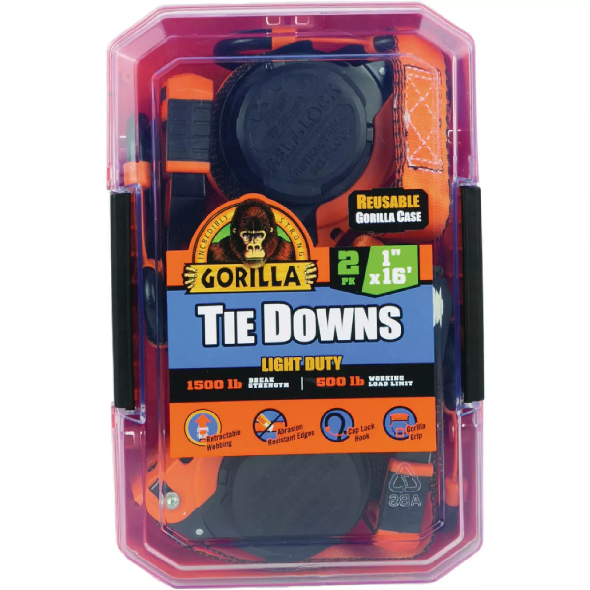Gorilla 1 In. x 16 Ft. 1500 Lb. Self Locking Retractable Ratchet Strap (2-Pack)