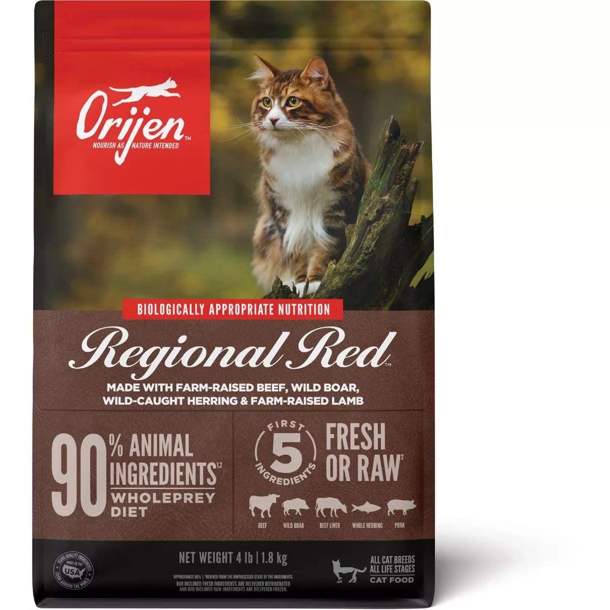 Orijen 4 Lb. Grain Free Regional Red Beef, Board, Herring, Lamb Adult Dry Cat Food