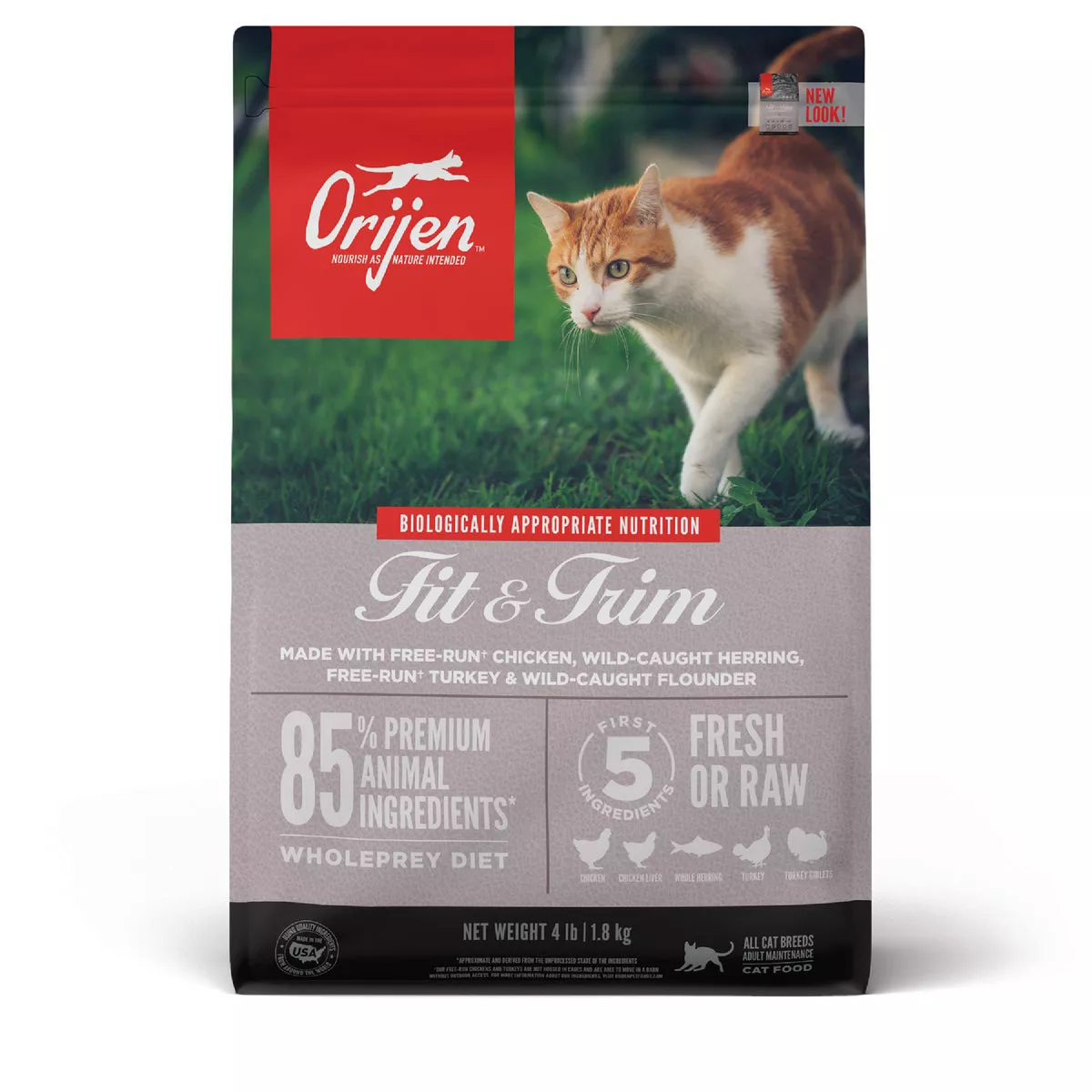 Orijen 4 Lb. Grain Free Fit & Trim Chicken, Herring, Turkey, Flounder Adult Dry Cat Food