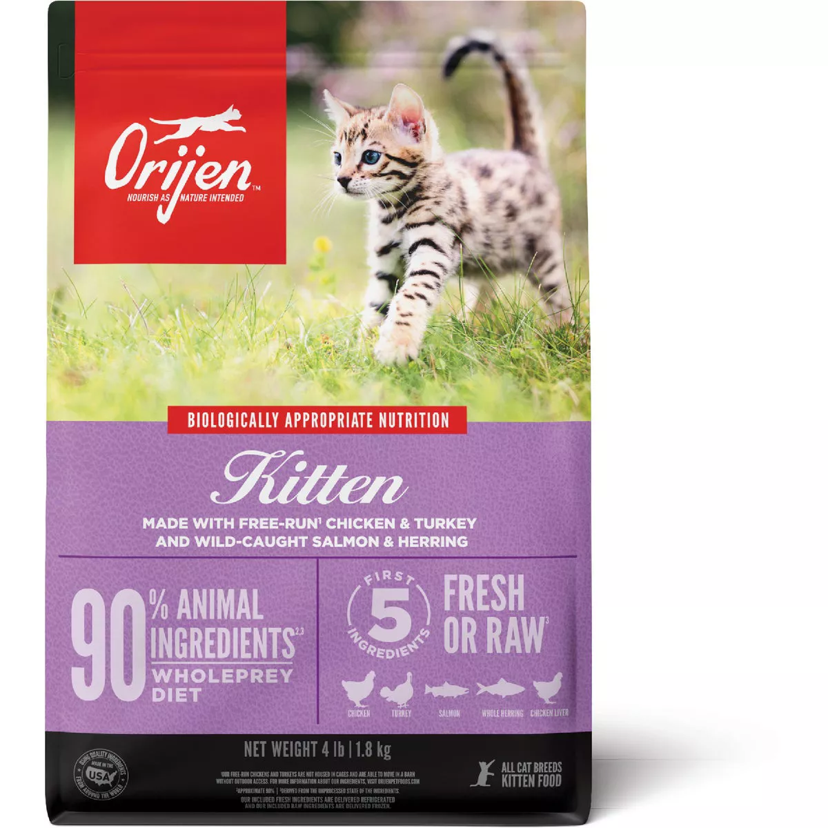 Orijen 4 Lb. Grain Free Chicken, Turkey, Salmon, Herring Kitten Dry Cat Food