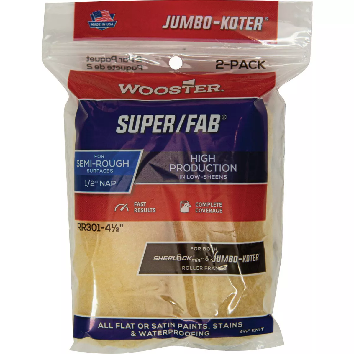 Wooster Jumbo-Koter Super/Fab 4-1/2 In. x 1/2 In. Button End Knit Paint Roller Cover (2-Pack)