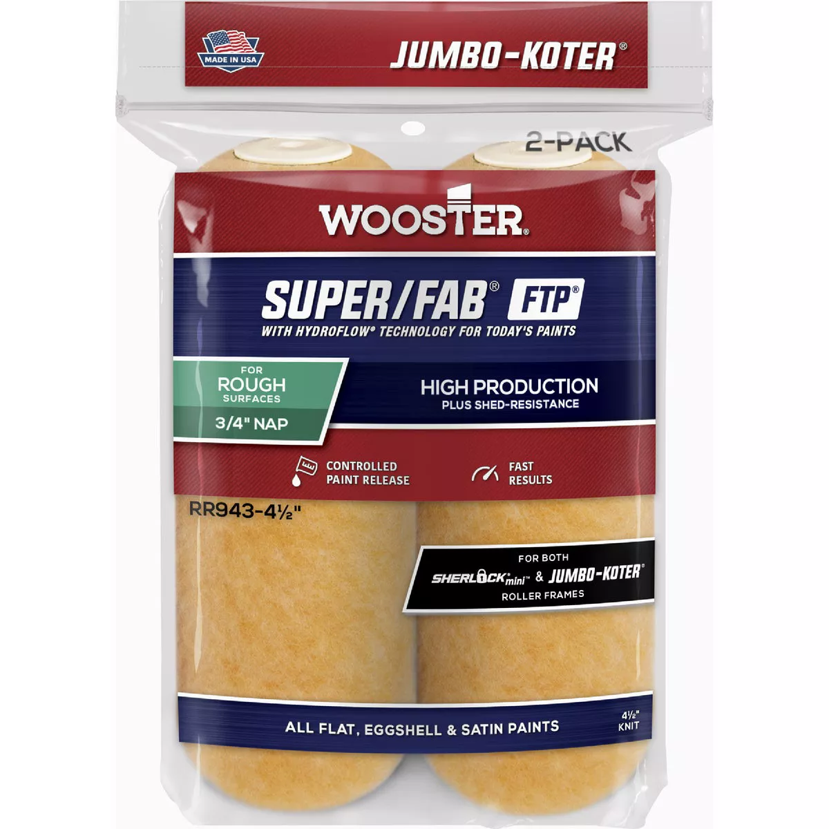 Woooster Jumbo-Koter Super/Fab FTP 4-1/2 In. x 3/4 In. FTP Paint Roller Cover (2-Pack)