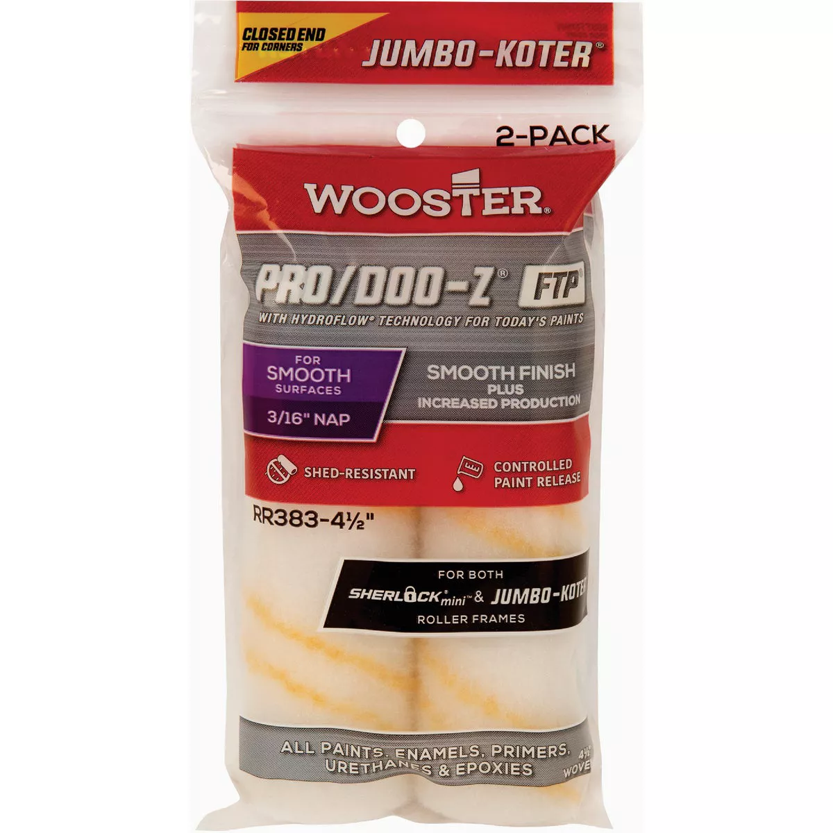 Wooster Jumbo-Koter Pro Doo Z 6-1/2 In. x 3/16 In. C-End FTP Paint Roller Cover (2-Pack)