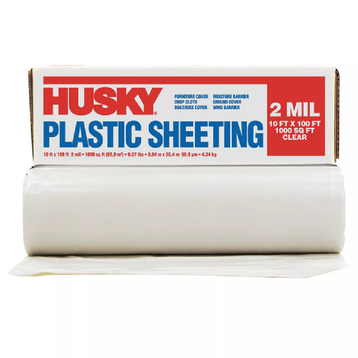 Husky 10 Ft. x 100 Ft. Clear 2 mil Plastic Sheeting, 340-622