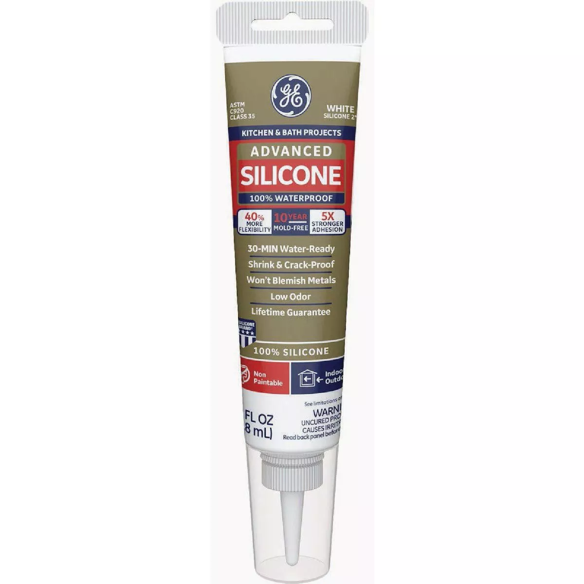 GE Advanced 2.8 Oz. White Silicone Kitchen & Bath Sealant