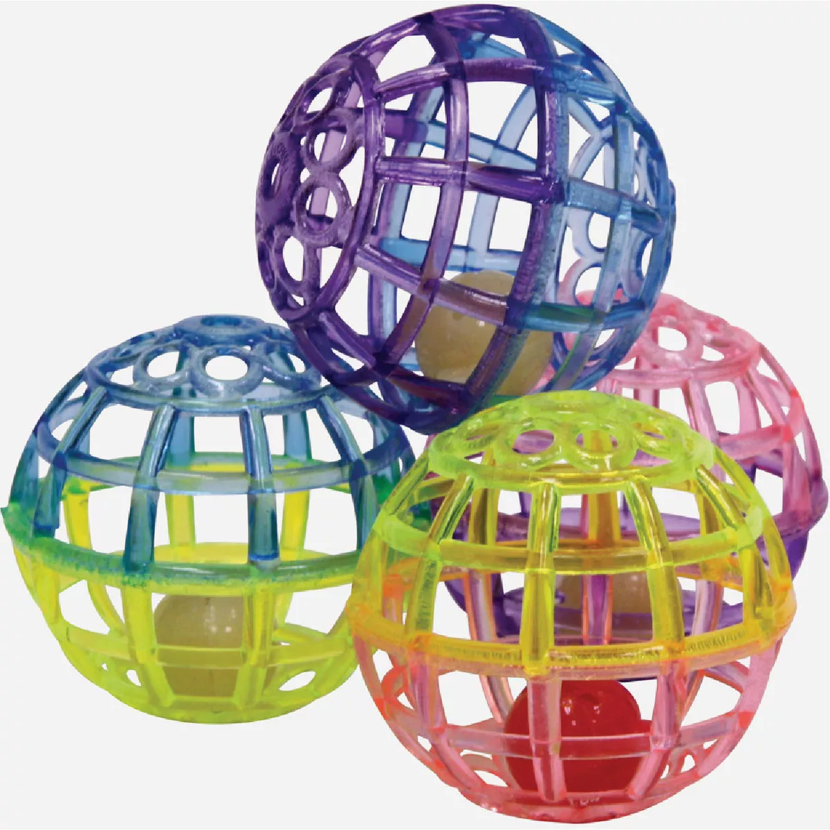 Spot Lattice Ball with Jingle Bell Cat Toy (4-Pack)