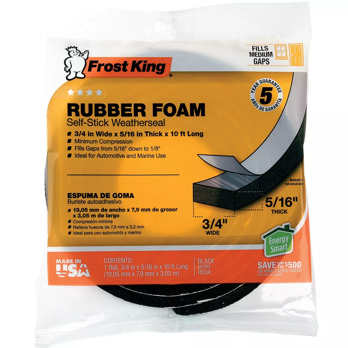 Frost King's 3/4 In. x 5/16 In. x 10 Ft. Black Rubber Foam Weatherseal Tape