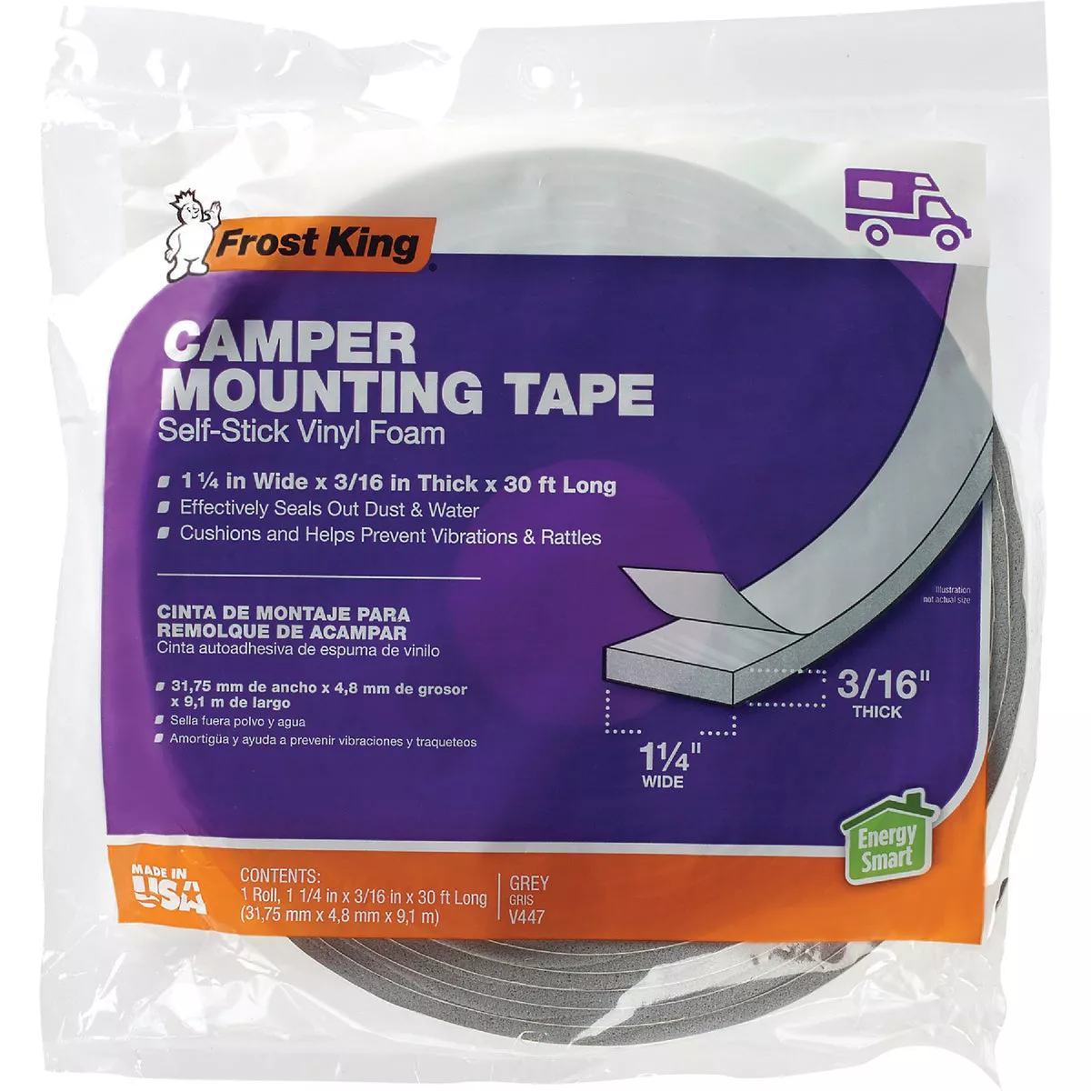 Frost King's 1.25 In. x 3/16 In. x 30 Ft. Gray Vinyl Foam Weatherseal Tape