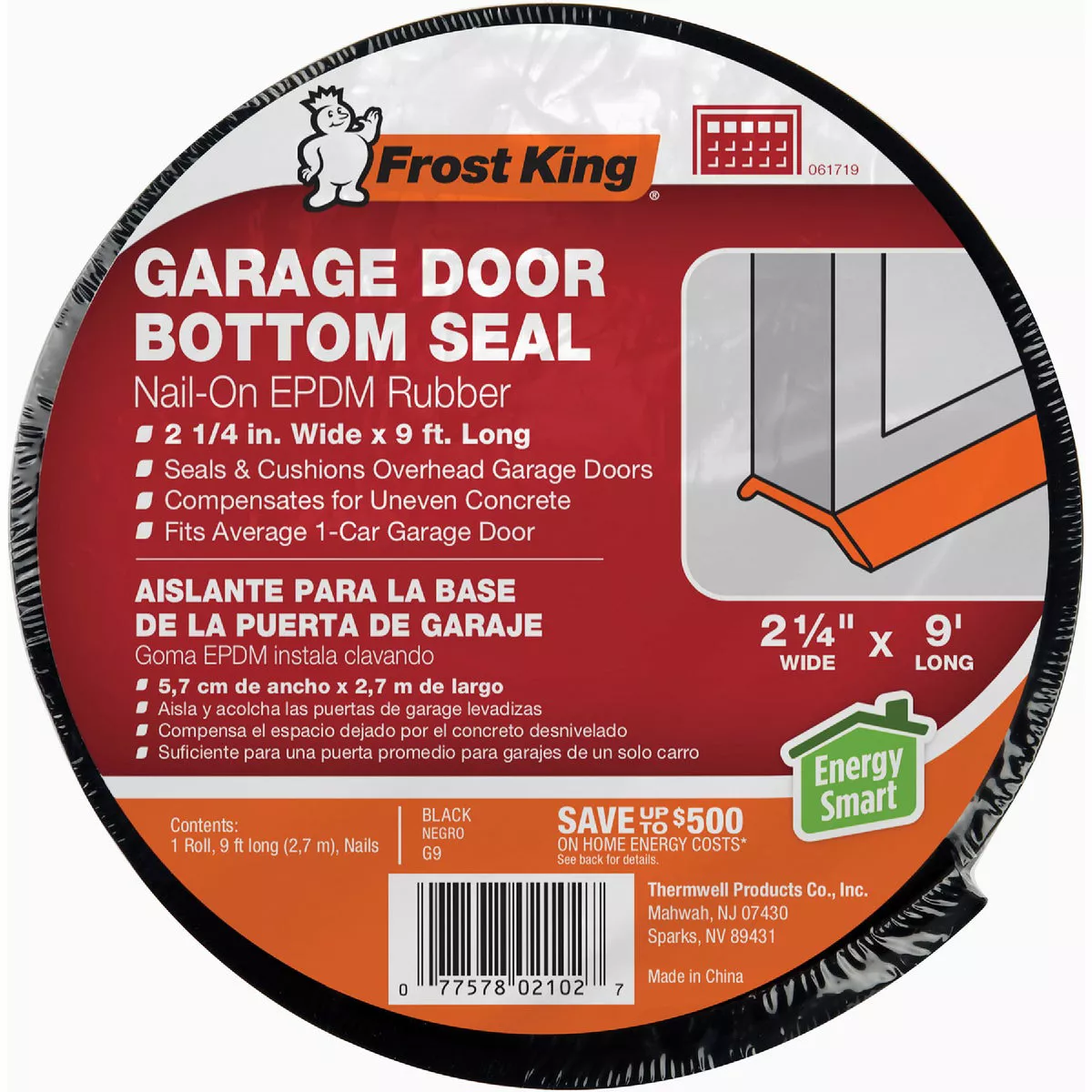 Frost King 2-1/4 In. x 9 Ft. Black Rubber Weatherstrip Garage Door Seal