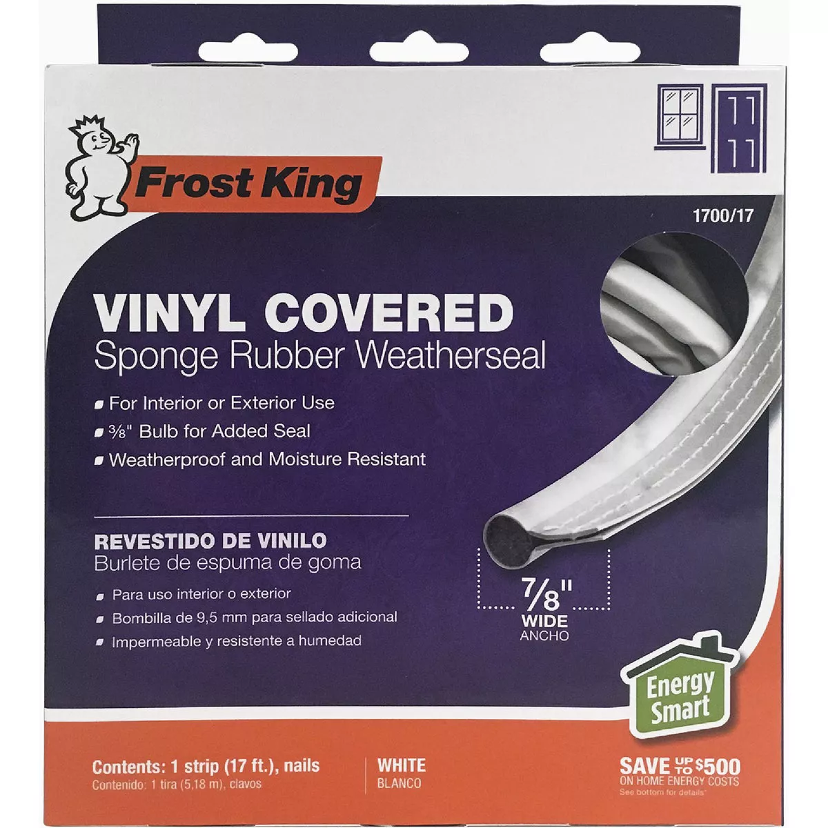 Frost King 3/8 In. x 7/8 In. x 17 Ft. Vinyl Clad Foam Weatherstrip W/Flange-