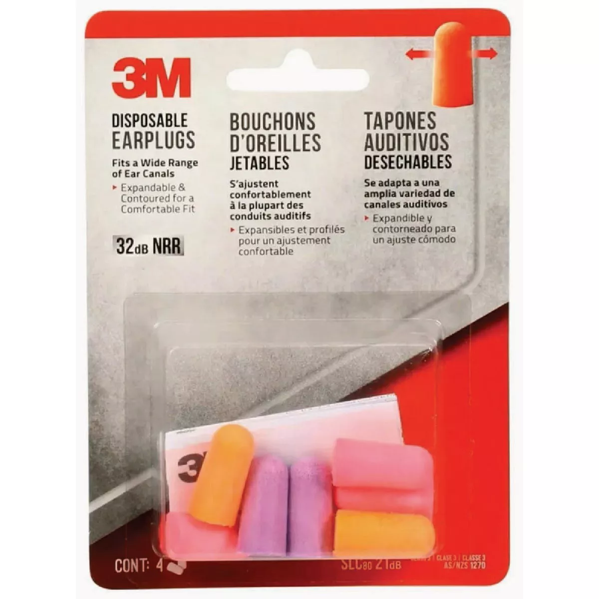 3M Multi-Color Disposable Earplugs (4-Pack)-