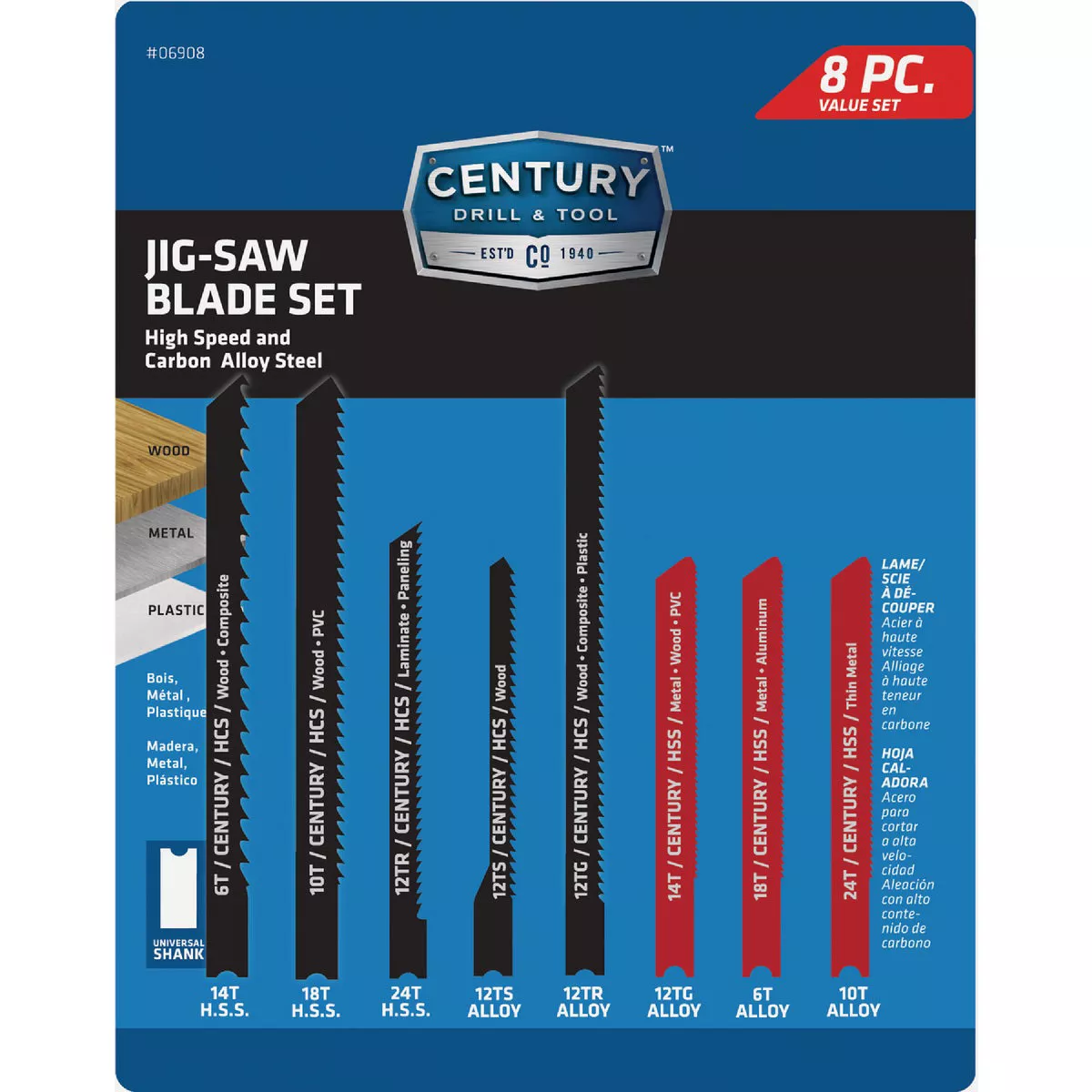 Century Drill & Tool Alloy & High Speed Steel Jig Saw Blade Set (8-Piece)