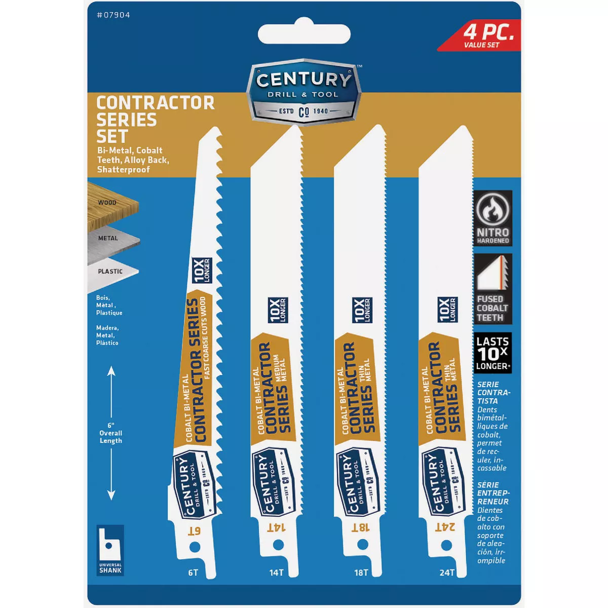 Century Drill & Tool Contractor Series Reciprocating Saw Blade Set (4-Piece)
