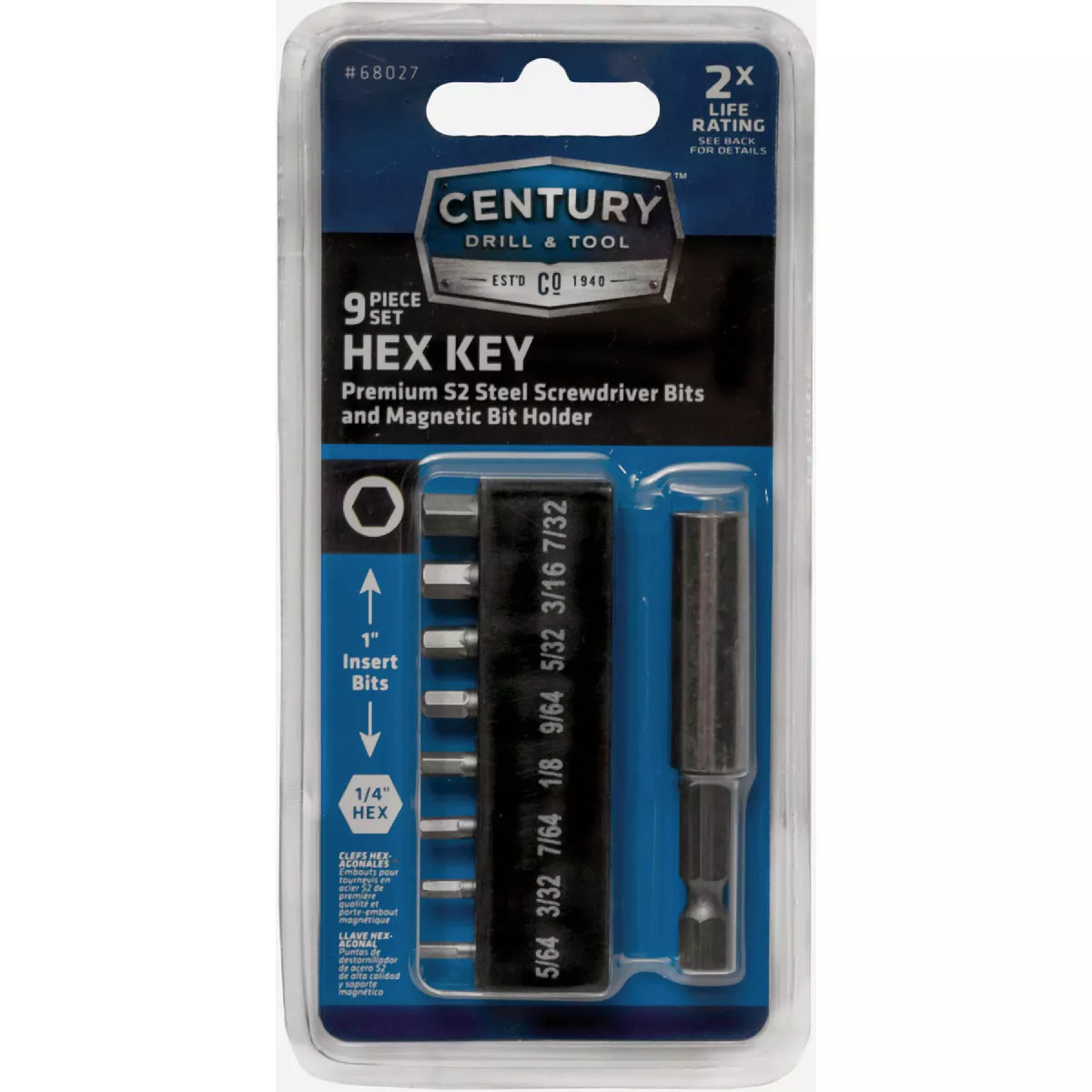 Century Drill & Tool Hex Key Screwdriver Bit Set (9-Piece)