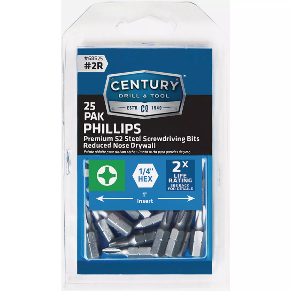 Century Drill & Tool 1 In. Phillips #2 Reduced Nose Drywall Screwdriver Bit (25-Pack)