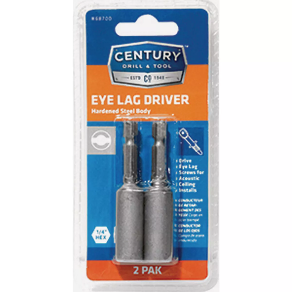 Century Drill & Tool 1/2 In. x 2-3/4 In. Eye Lag Driver Bit (2-Pack)