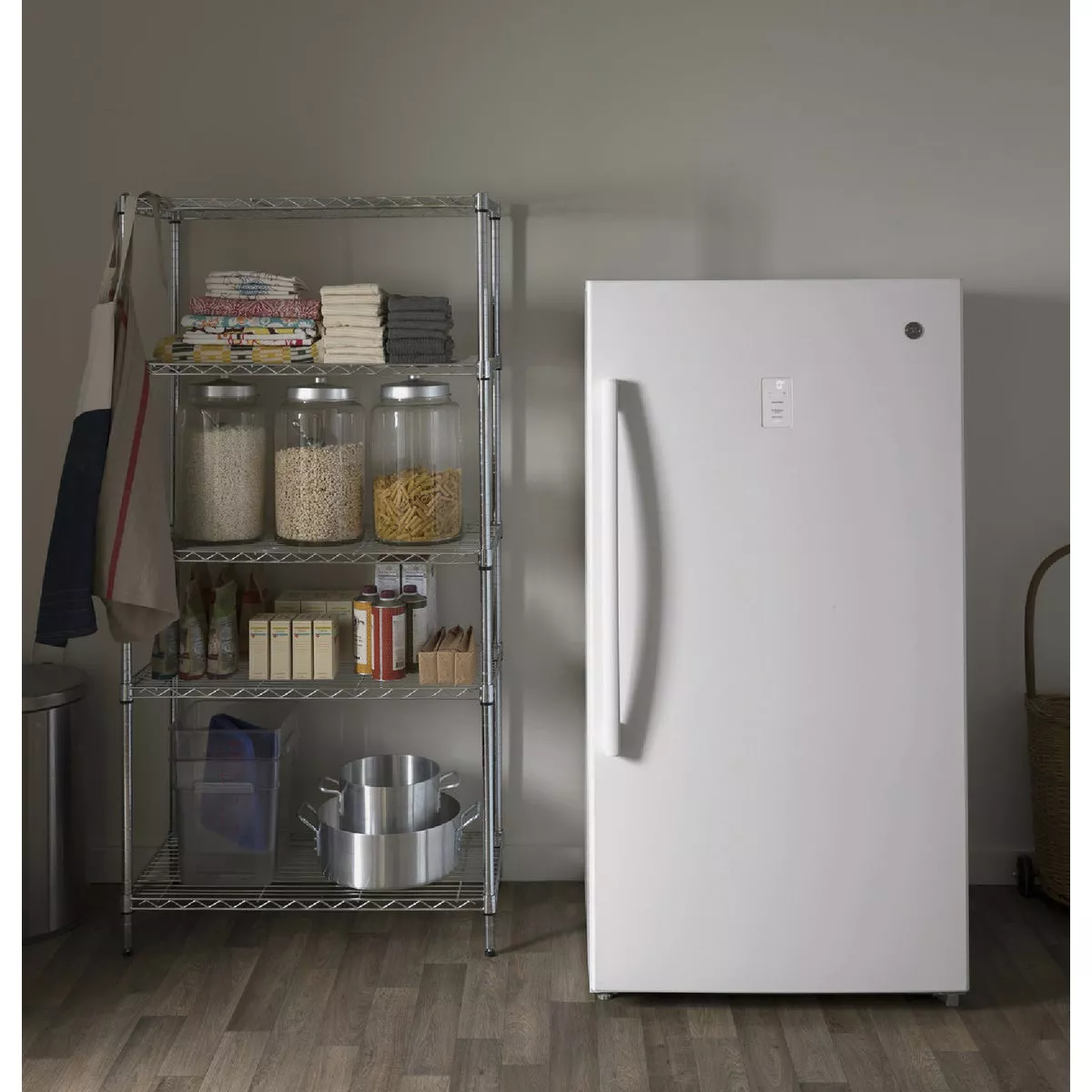 GE 17.3 Cu. Ft. Upright Freezer with Slide-Out Basket, White - photo 2