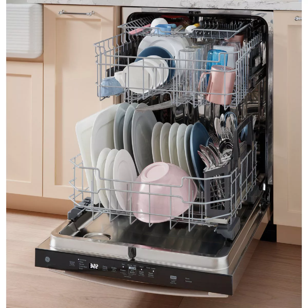 GE 24 In. White Top Control Built-In Dishwasher with Sanitize Cycle & Stainless Steel Interior - photo 2