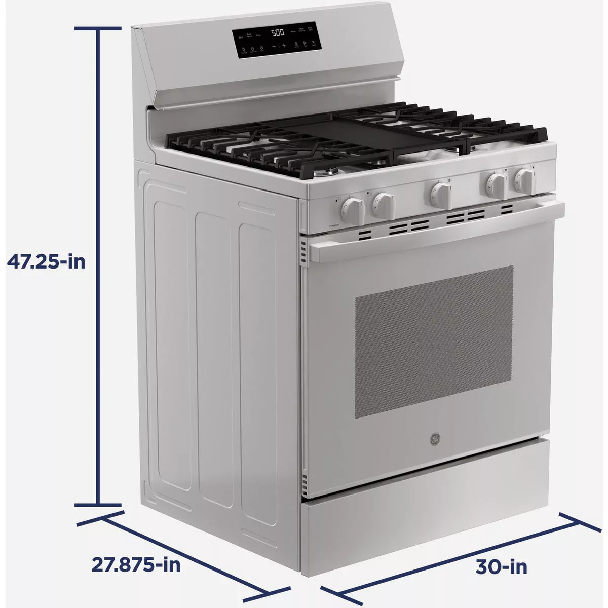 GE 30 In. 5.3 Cu. Ft. Free-Standing Gas Range with Integrated Griddle, White