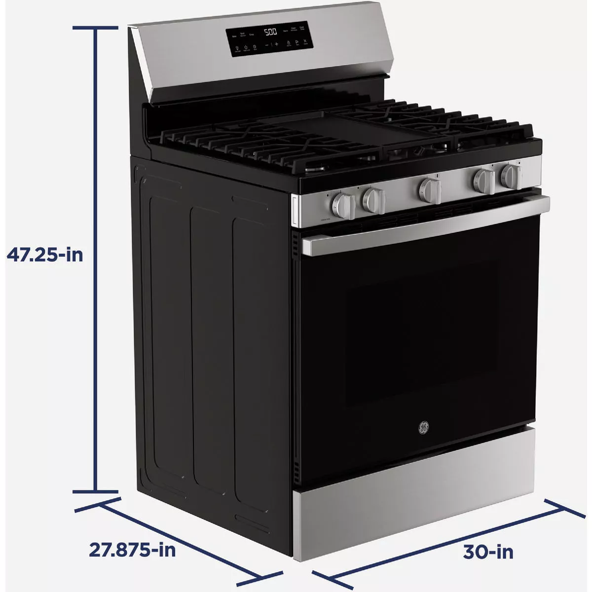 GE 30 In. 5.3 Cu. Ft. Free-Standing Gas Range with Integrated Griddle, Stainless Steel - photo 2