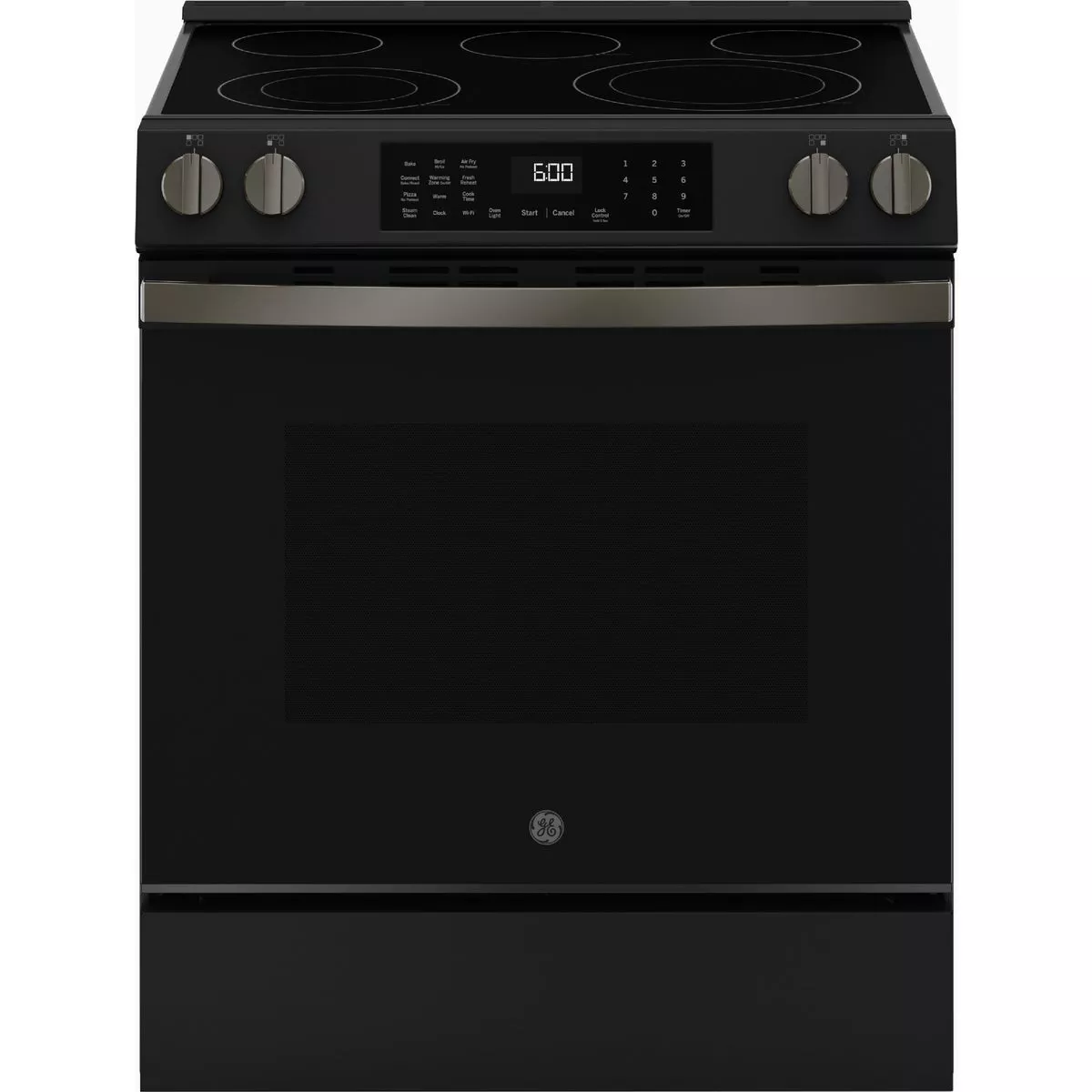 GE 30 In. 5.3 Cu. Ft. 5 Burner Smart Slide-In Electric Convection Range with No Pre-Heat Air Fry, Black Slate