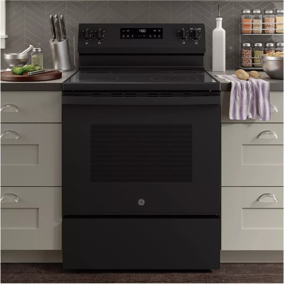 GE 30 In. 5.3 Cu. Ft. Free-Standing Electric Range with Storage Drawer, Black - photo 2