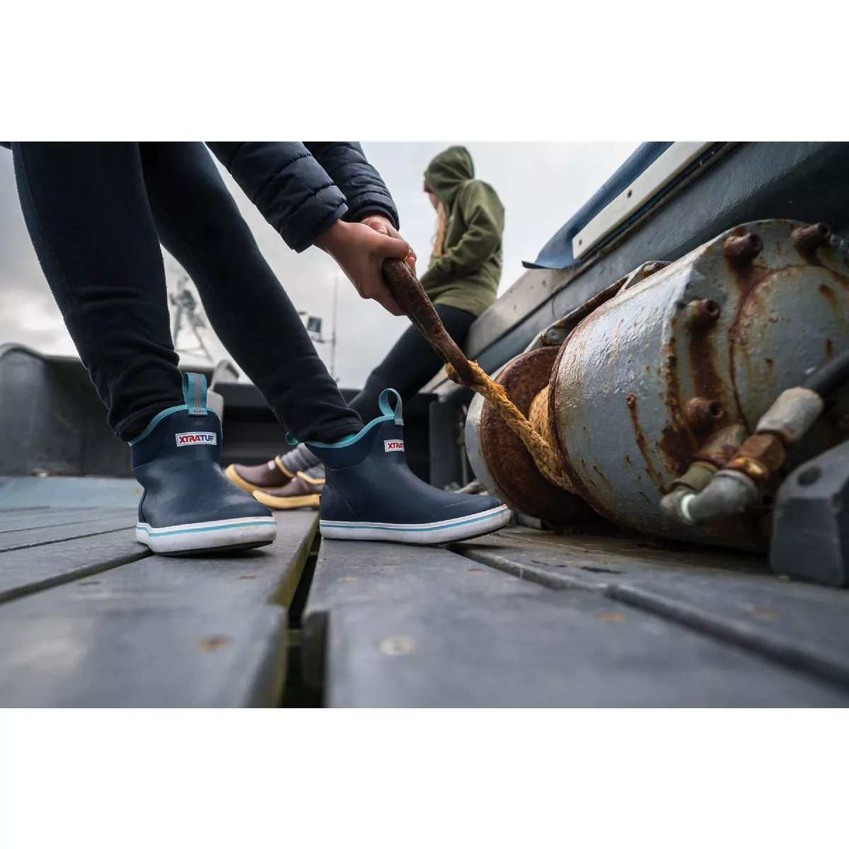 XTRATUF Size 8 Women Navy Ankle Deck Rubber Boot