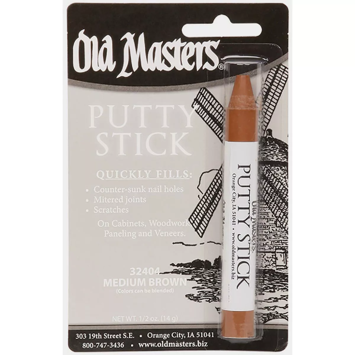 Old Masters 32404 14gm Medium Brown Perfect Match Wood Putty Stick