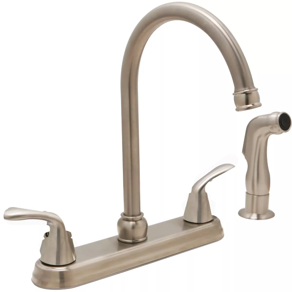 Huntington Brass Trend Dual Handle Lever Kitchen Faucet with Side Spray, Satin Nickel
