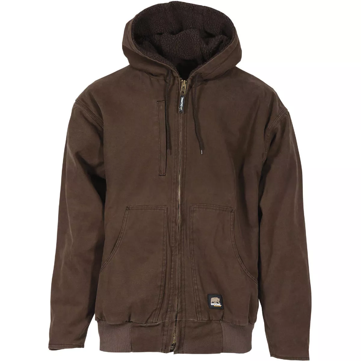 Berne Men's Large Regular Bark 12 Oz. Highland Flex180 Washed Duck Hooded Work Jacket