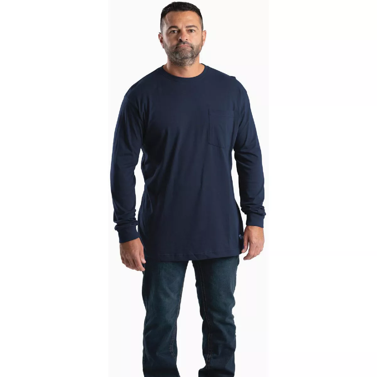 Berne Men's 2XL Regular NAVY Heavyweight Long Sleeve Pocket T-Shirt