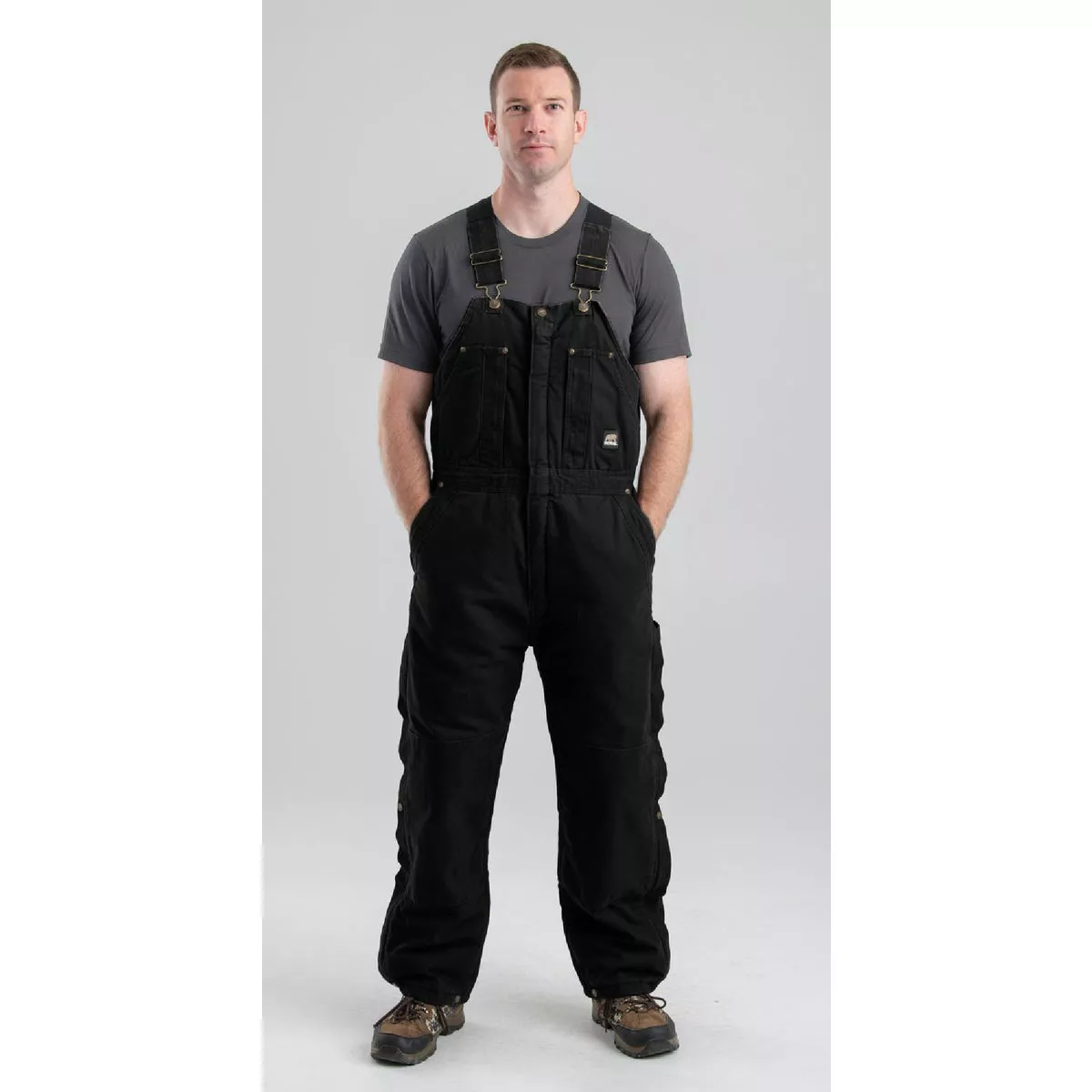 Berne Men's Small Regular Black Heartland Insulated Washed Duck Bib Overalls